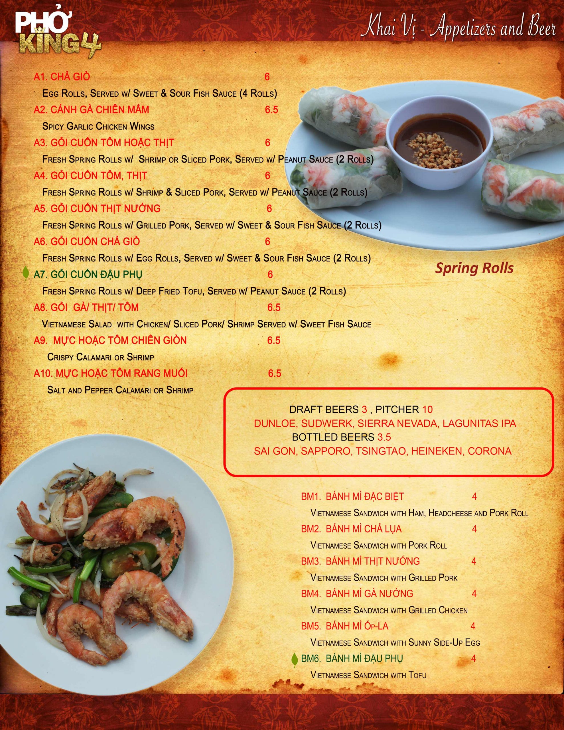 Our Current Menu of Pho King 4 Davis Family Restaurant